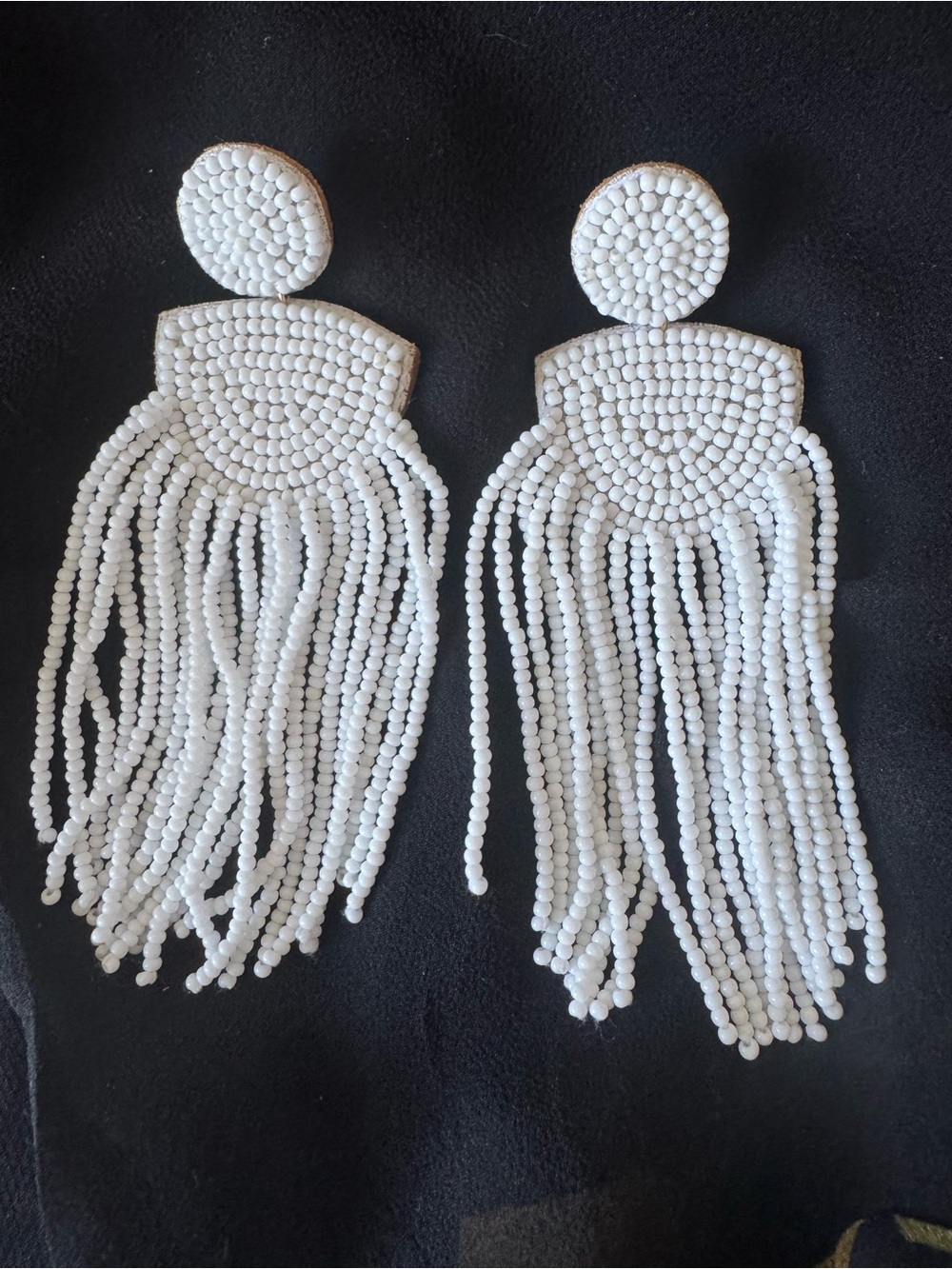 Trina Turk White Beaded Tassel Drop Earrings